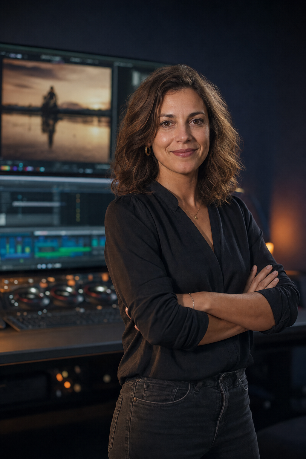 Portrait d'Aurélie Bernard, fondatrice du studio de post-production, dans sa suite d'étalonnage à Cahors